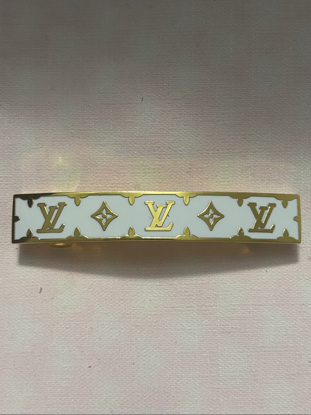 Louis Vuitton White and Gold Logo Hair Barrette